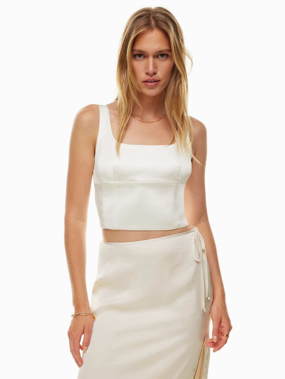 Aritzia Women’s Ivory Satin Square-Neck Crop Top